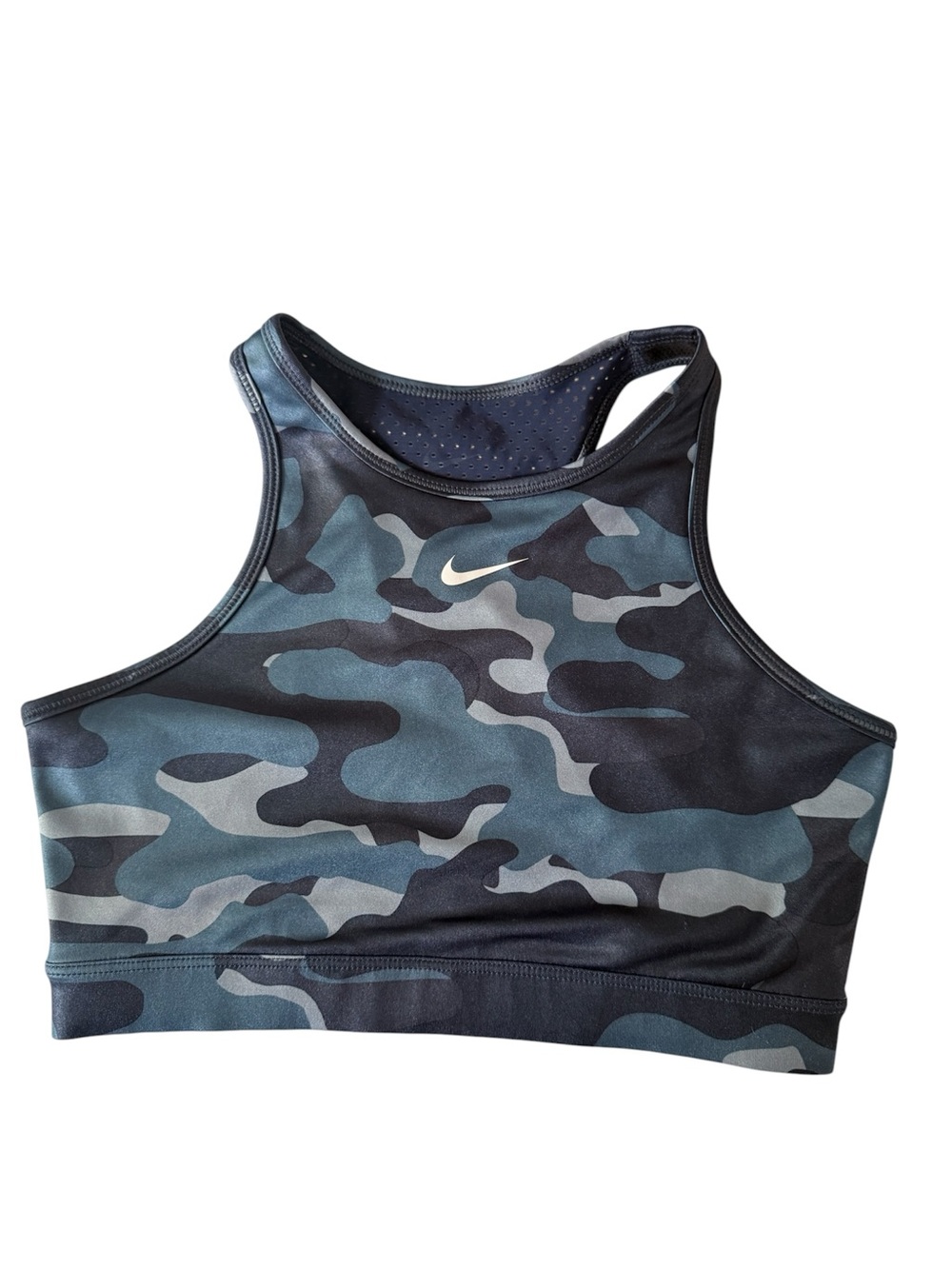 Nike Women's Navy Camo Sports Bra  High-Neck Racerback DRI-FIT size S
